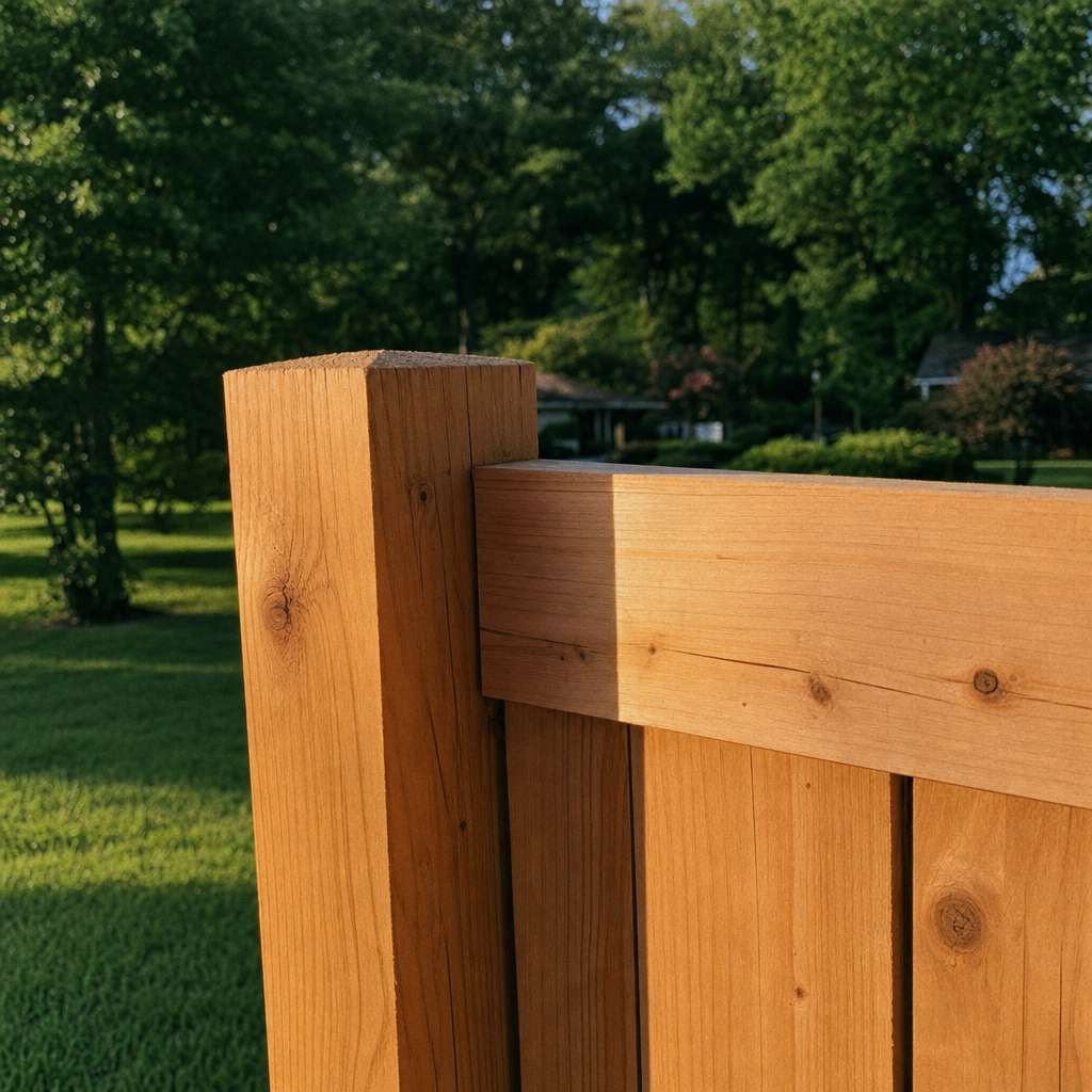 New cedar privacy fence at golden hour