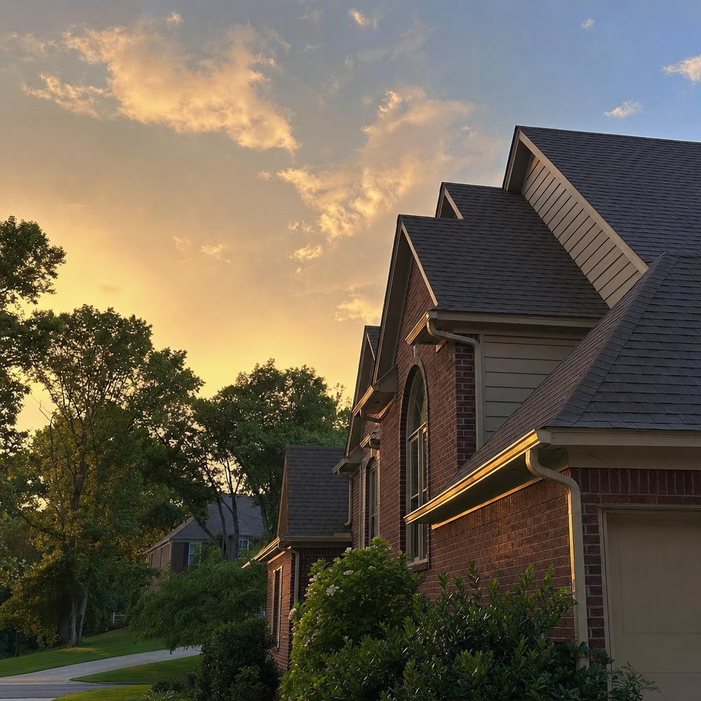 New shingle roofline at dusk